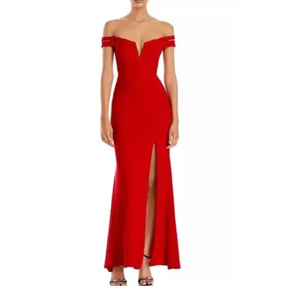 Aqua Women's Red Sweetheart Double-Strap Off-the-Shoulder Gown Dress Size 4 - Picture 1 of 7
